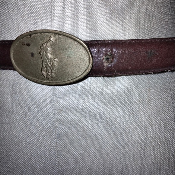 Polo Vintage 80\'s Ralph Lauren Brown Leather Belt Rare Brass Logo Buckle S main image 8